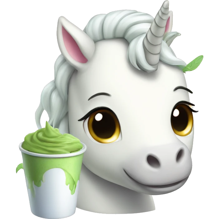 cute white unicorn drinks matcha  emoji