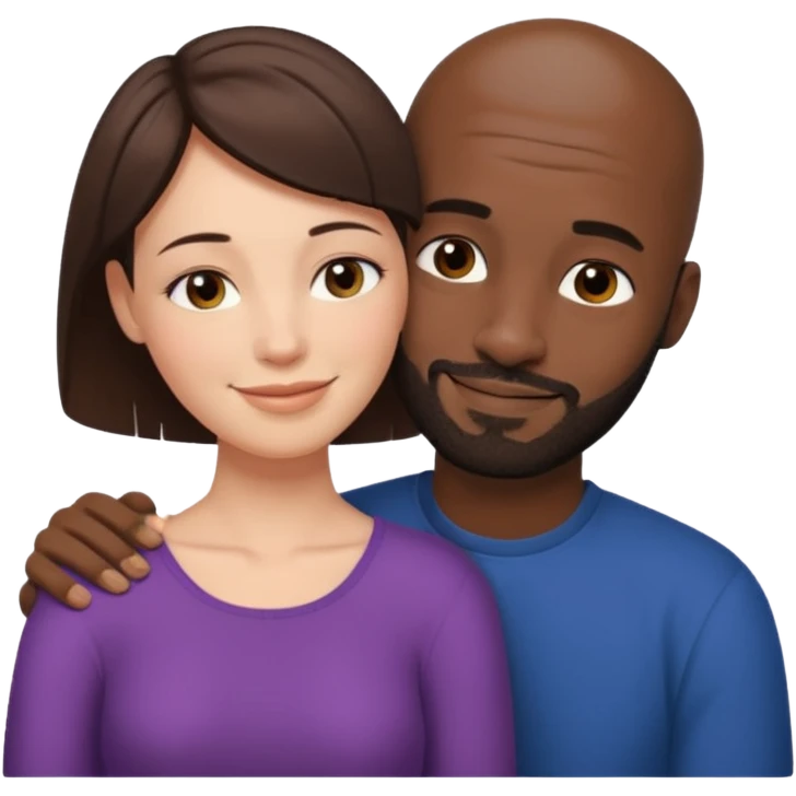 there is a white woman with short brown hair and a black man with no hair and a beard. The woman puts her head on the man's shoulder emoji