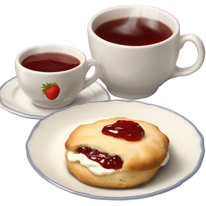 English scone with cream and jam and tea emoji