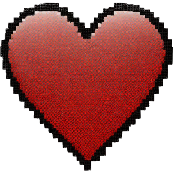 Pixelated red heart with black outline with 2.5d emoji