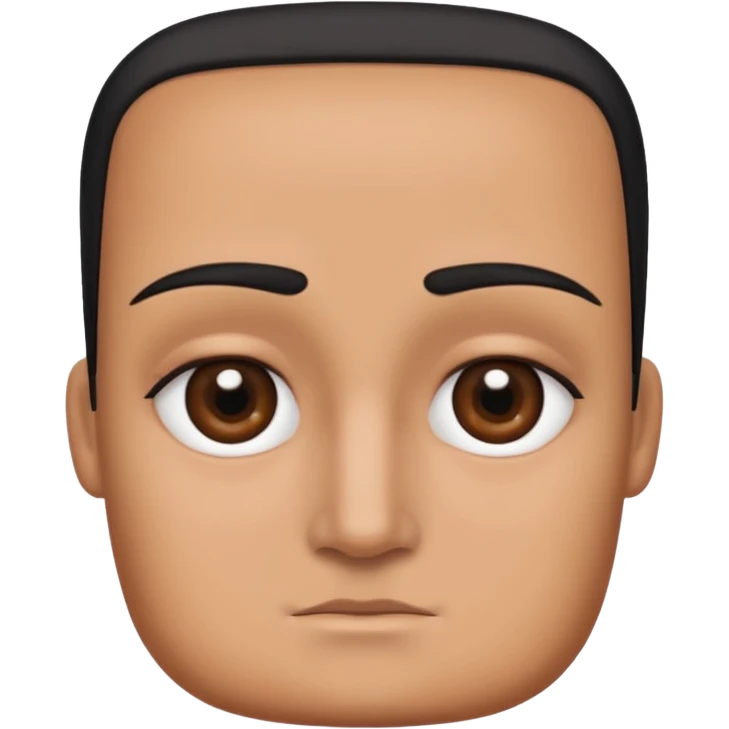 Una figura roja con cabeza cuadrada y cuerpo de rectángulos con cara con dos ojos negros como puntos y cejas preocupadas sin boca y que tenga como una especie de polvo café en la cabeza emoji