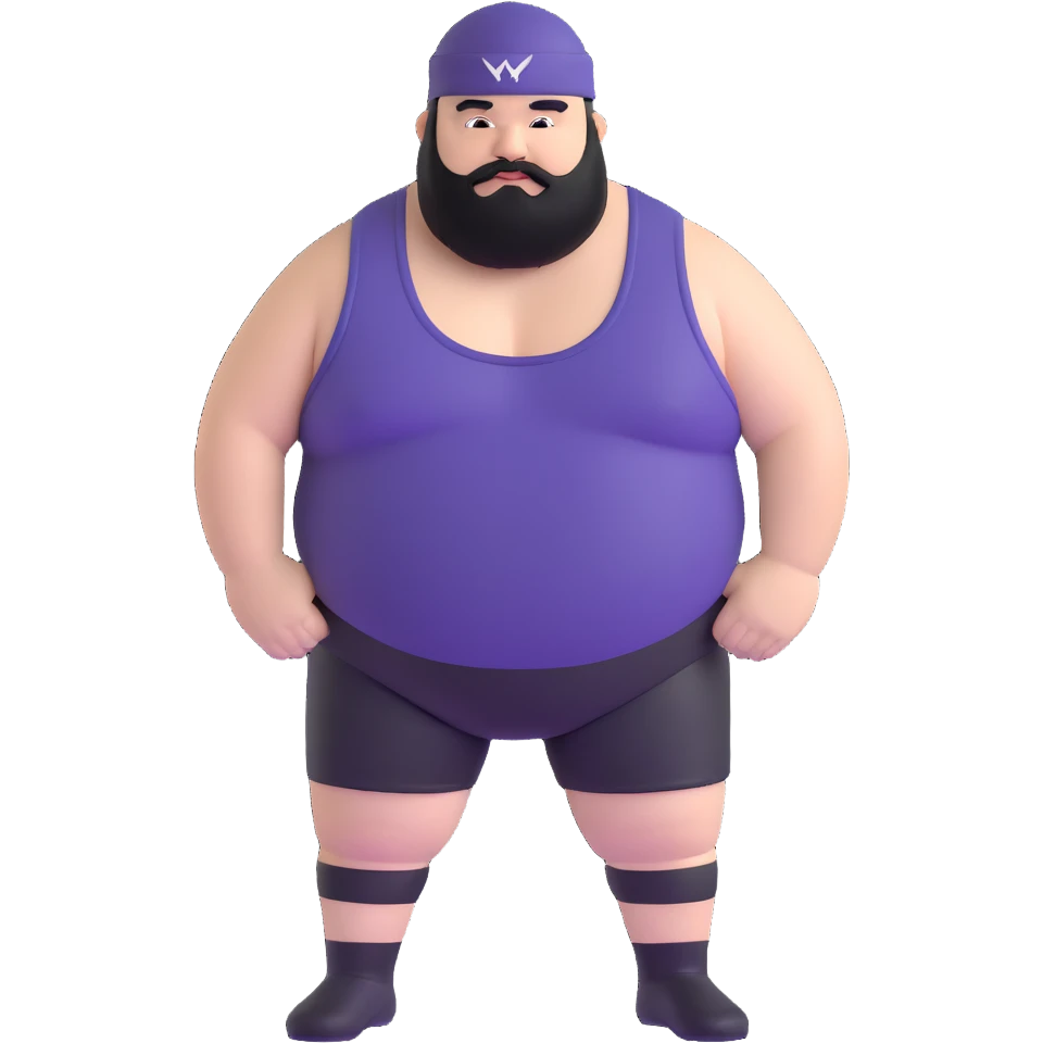 White skin fat guy with black durag and black beard in wrestling singlet emoji
