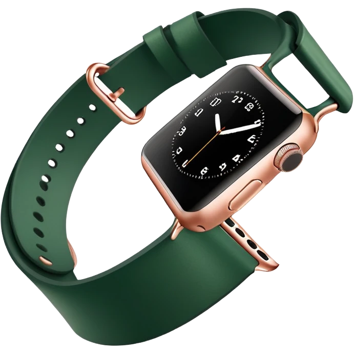 rose gold apple watch with forest green band on an angle emoji