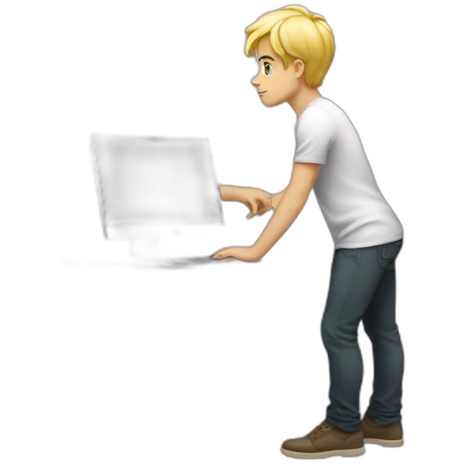 young blonde male programming at standing desk emoji