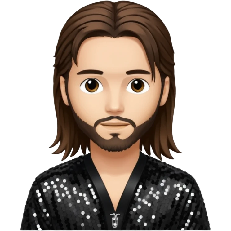 Tom Kaulitz with long brown hair, black sequin outfit  emoji