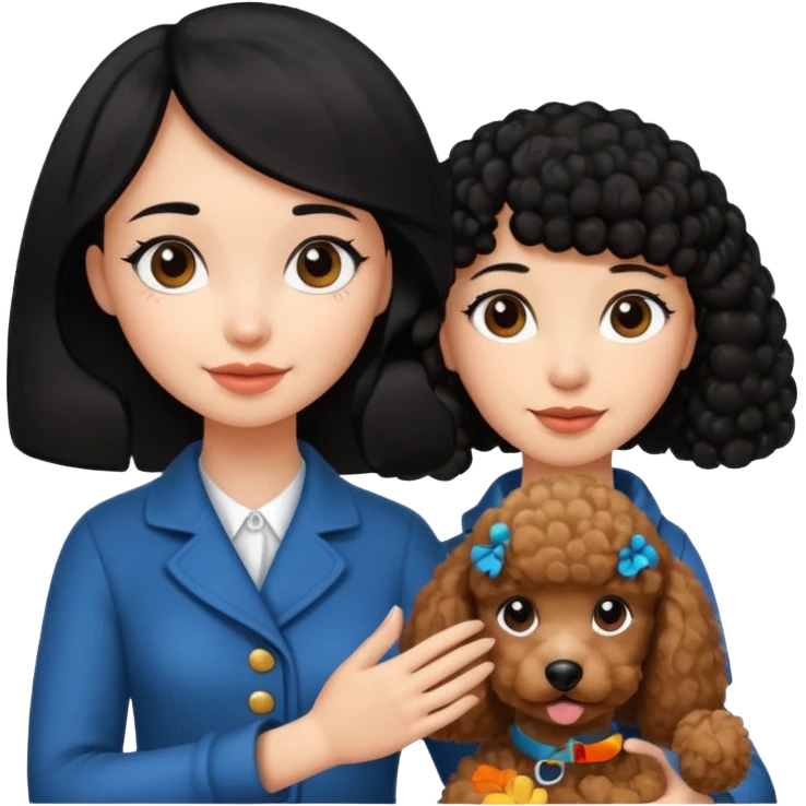 A black hair girl saying byebye with hand shaking a with a brown poodle emoji
