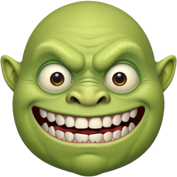 ugly green ogre with no hair a black mouth with janky white teeth emoji