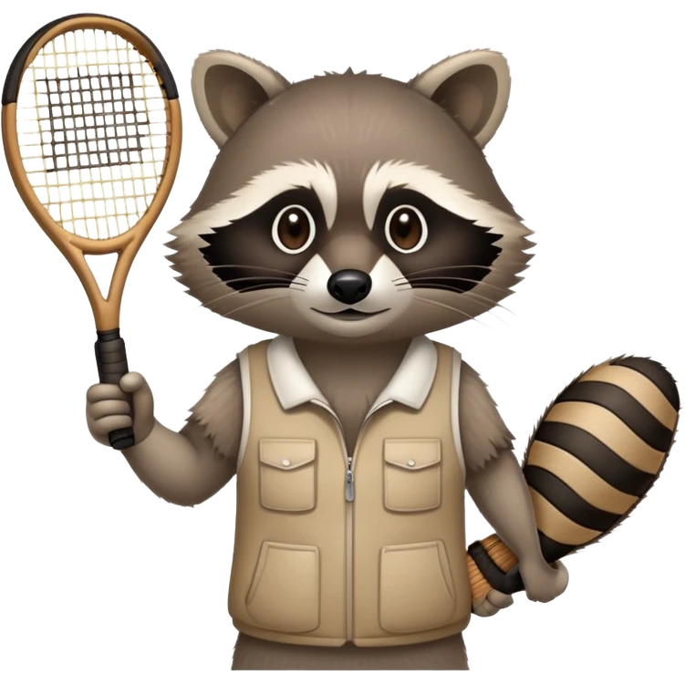 raccoon hand and forearm holding a tennis racket by the handle, no raccoon body emoji