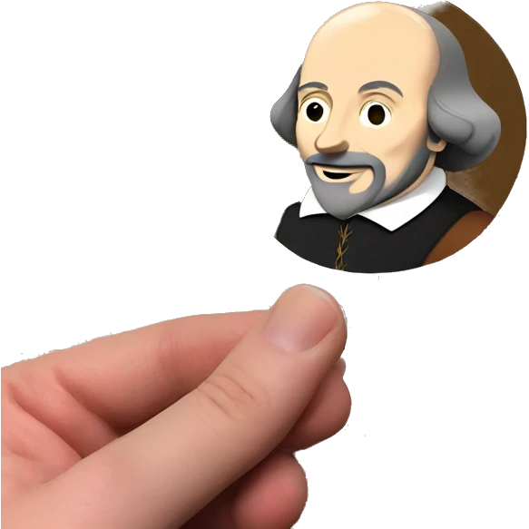 William Shakespeare holds a heart in his hand emoji