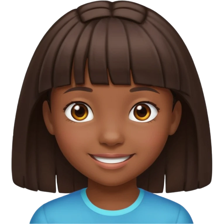 Head without neck of a 10-year-old girl with dark skin, brown hair, and bangs on her forehead. emoji