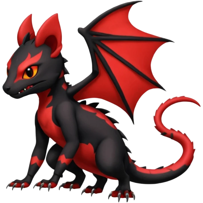 Cherry-Red and Jet-Black Fierce Fiery Mohawked Gothic Salandit-Litten-Torracat-hybrid-creature (full body) emoji