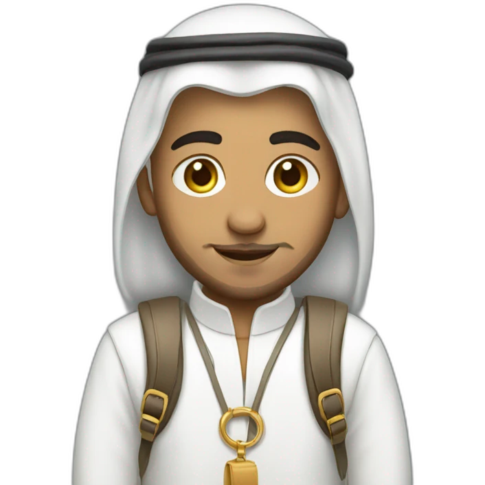 Arab wearing traditional white clothes with a backpack emoji