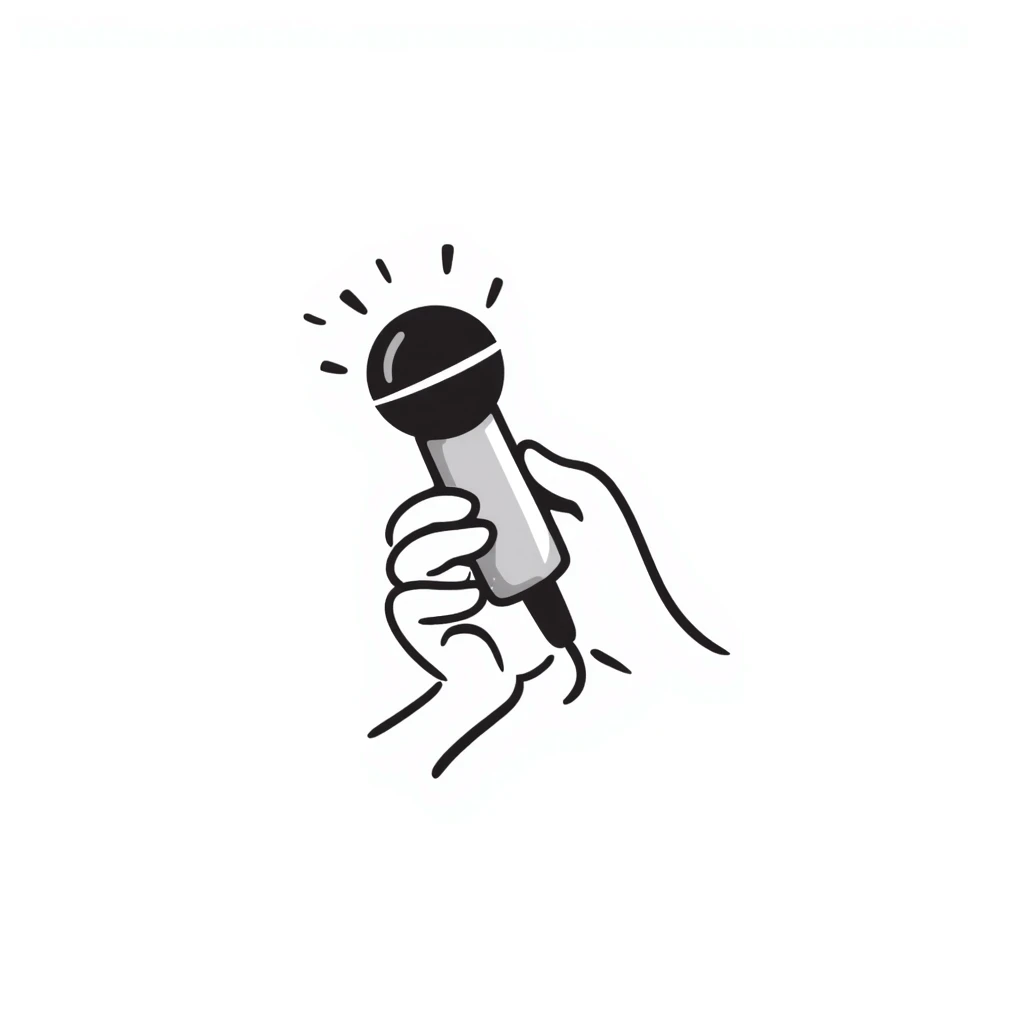 stylized symmetrical hand holding a microphone in doodle style, square format, suitable as emoji for music marketing course cover emoji