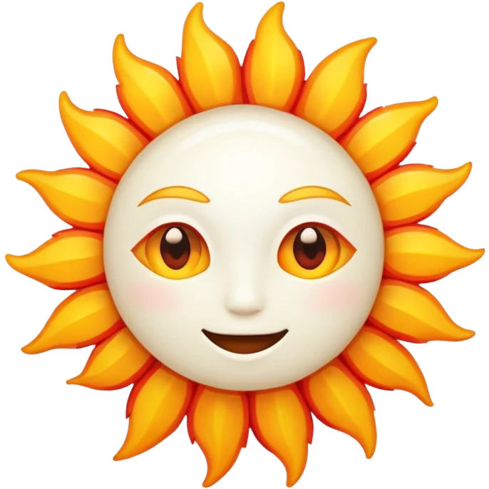 sun emoji, bright white or yellow-white, orange and red hues, radiant, simple and round emoji