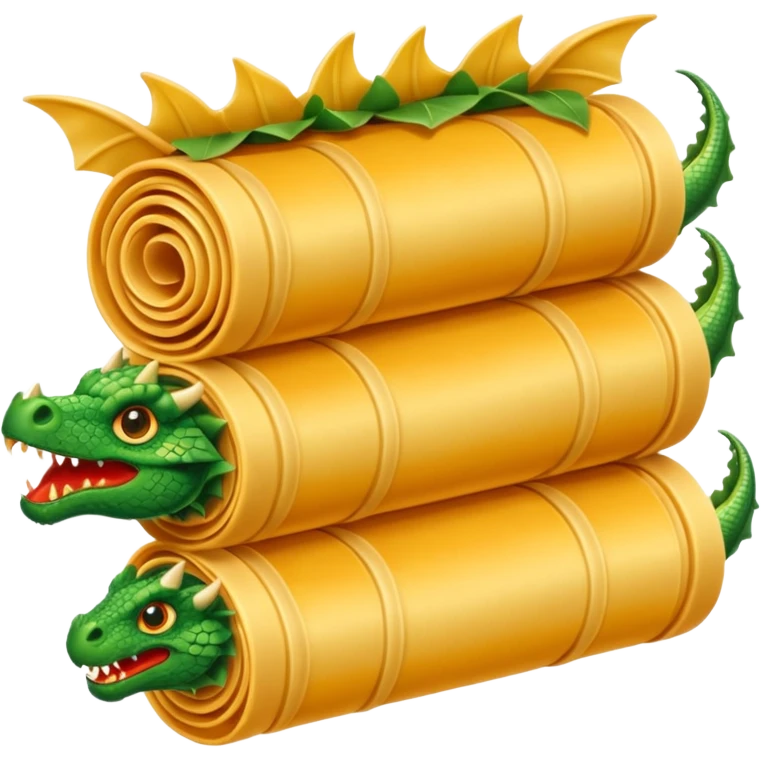 Dragon con cuerpo de pasta canelloni que el cuerpo enga su cuerpo normal con patas y que tenga tres cabezas de dragon emoji