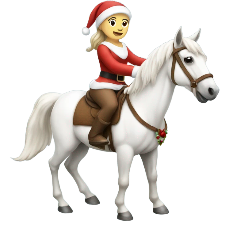 Female santa riding a white and brown horse  emoji