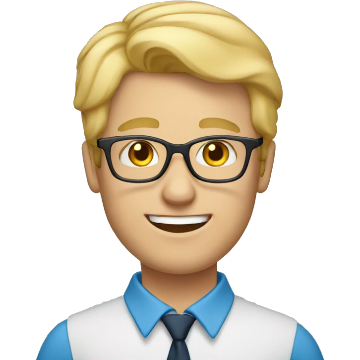 male teacher with blond hair, glasses and a blue shirt emoji