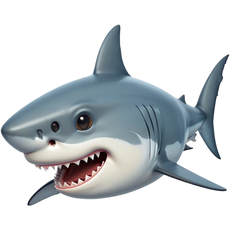 Cinematic Comical Great White Shark Portrait Emoji, Head tilted dramatically with an exaggeratedly shocked expression, featuring its iconic pointed snout, wide, comically expressive eyes, and a sleek body with a prominently defined dorsal fin, Simplified yet hilariously expressive features, highly detailed, glowing with a slightly sassy oceanic glow, high shine, dramatic yet playful, stylized with an air of cheeky marine mischief, soft glowing outline, capturing the essence of a meme-worthy great white shark that looks ready to side-eye its way into viral fame! emoji
