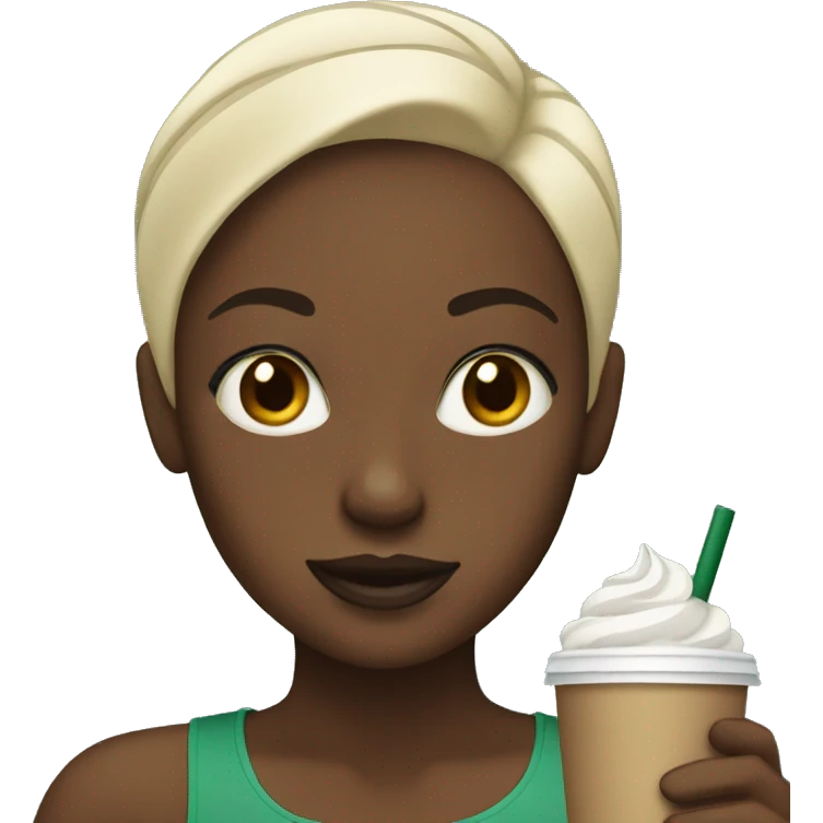Bald black girl emoji drinking Starbucks emoji