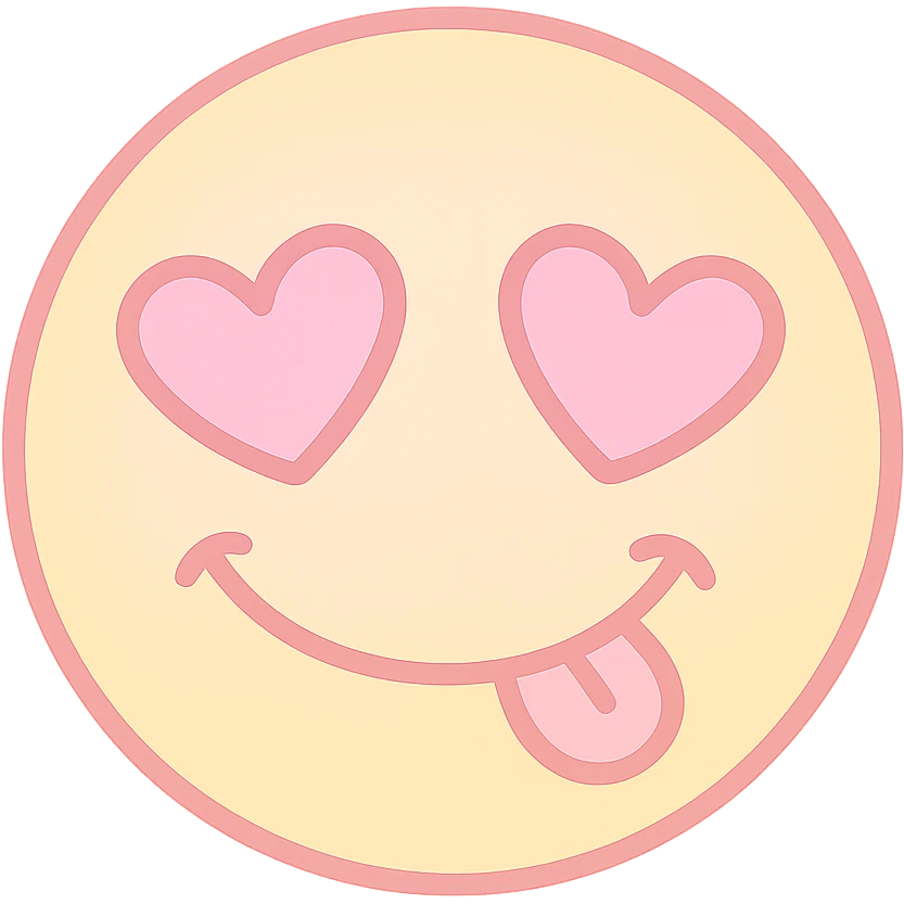 cute emoji, heart eyes, playful grin, pastel pink and yellow, no background emoji