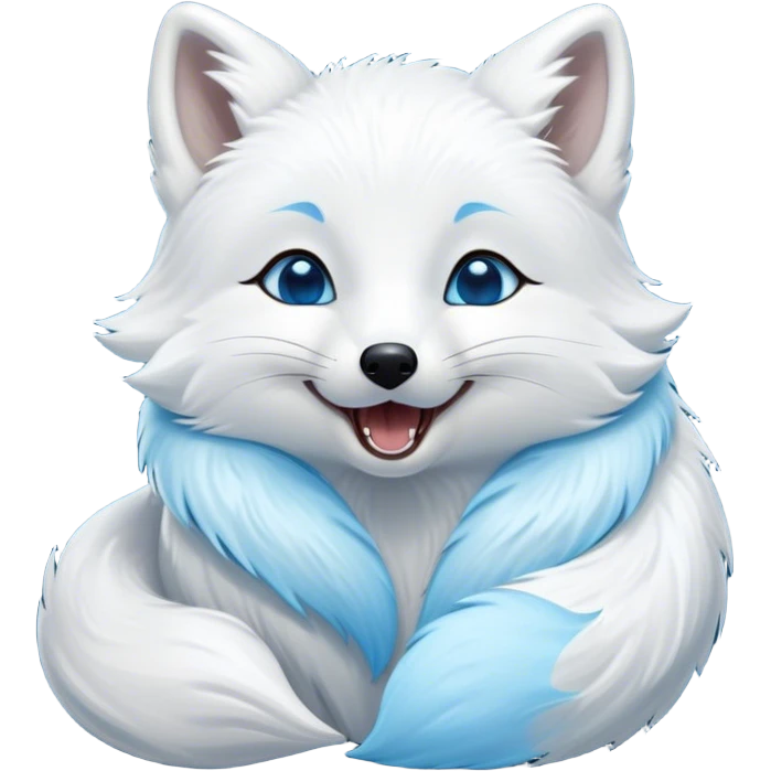 Cinematic Cute Yawning Arctic Fox Portrait Emoji, Head tilted slightly with a dramatic, wide-open yawn, showcasing a soft, downy white Fur with subtle icy blue accents and gently drooping ears, round eyes barely open in drowsy contentment, Simplified yet irresistibly adorable features, highly detailed, glowing with a soft, cozy glow, high shine, relaxed yet expressive, stylized with a touch of arctic whimsy, bright and endearing, soft glowing outline, capturing the essence of a sleepy yet affectionate arctic fox, so drowsy it feels like it could stretch out of the screen and curl up for a nap! emoji