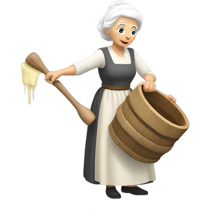 Old Caucasian lady white hair churning butter up and down emoji