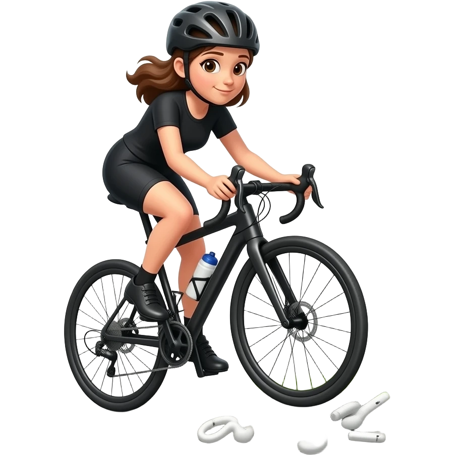 Girl in black, Dropped and crashed AirPods when cycling down hill emoji