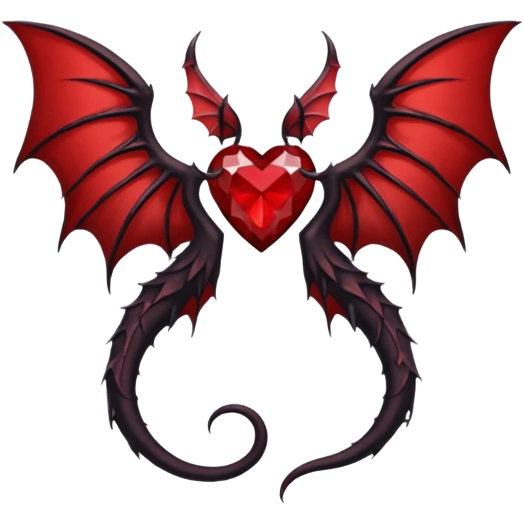 small black succubus wings, cryhstal heart red, succubus tail emoji