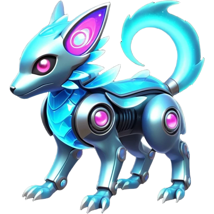  Epic legendary rare mechanical Shiny sparkly transparent bioluminescent luminescent vibrant bright pastel dark exotic iridescent colorful gradients futuristic modern metallic glossy glittery fantasy-cyber-Protogen-Fakémon-Pokémon-Vernid-creature emoji