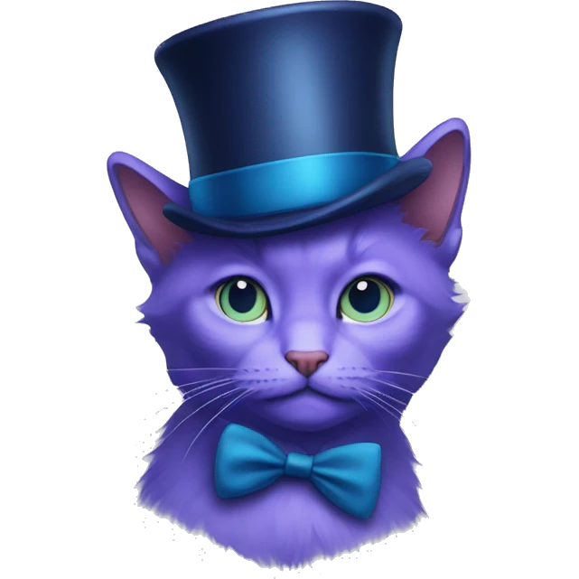 purple haired cat in blue top hat blue eyes  emoji