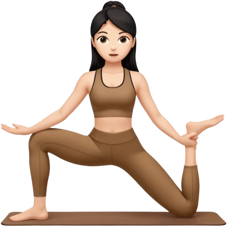 pilates girl in brown set whit black long hair  emoji