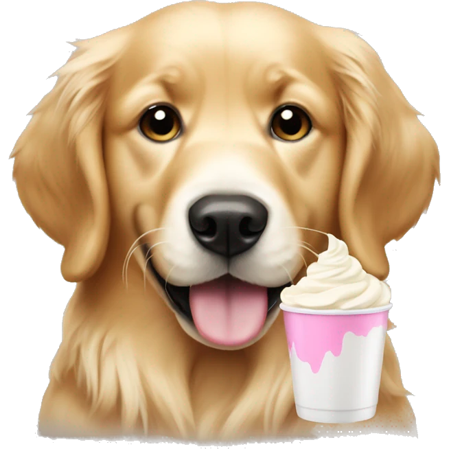 Golden retriever eating whipped cream emoji