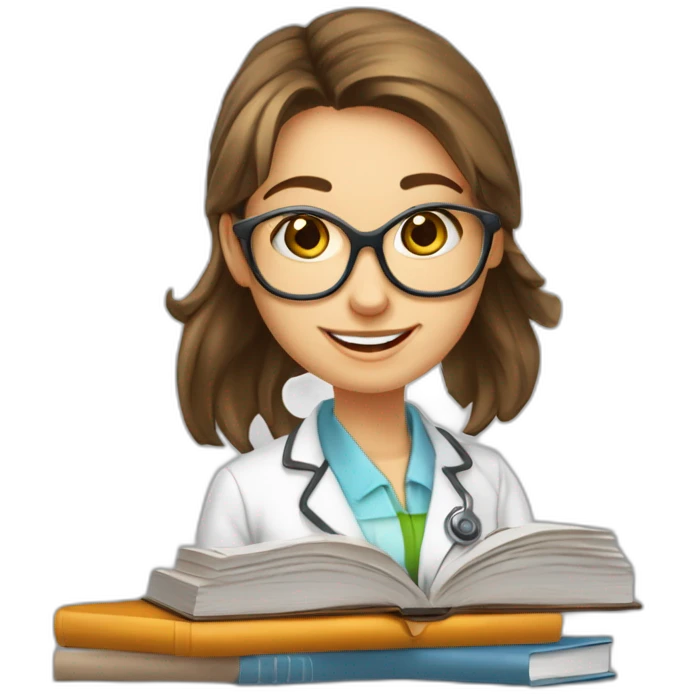 Fille étudiant dans des livres la physique chimie emoji