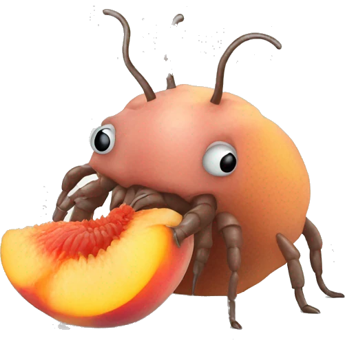 Dust mite licking a peach emoji