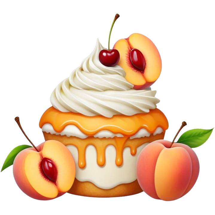 Peaches with frosting and cherry emoji