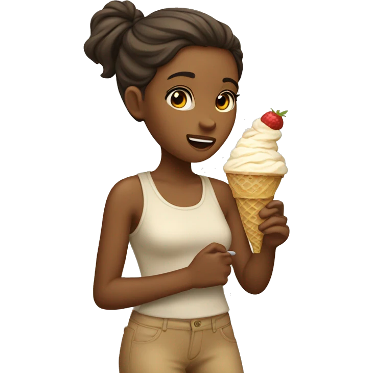 tan girl eating ice cream emoji