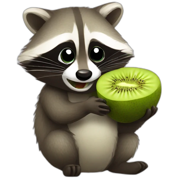 Raccoon eating kiwi emoji