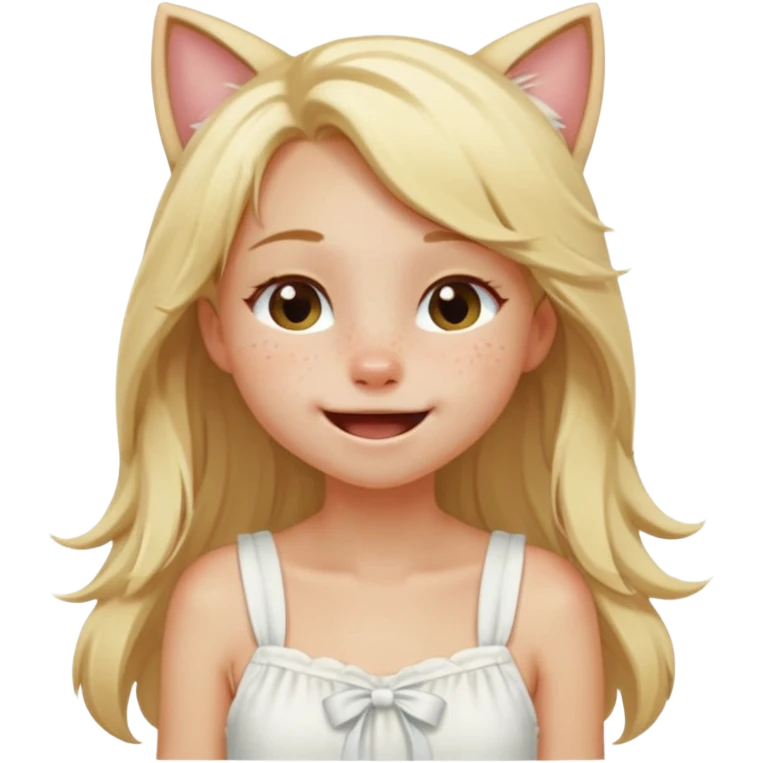 petite blonde catgirl long hair freckles giggling white sundress emoji