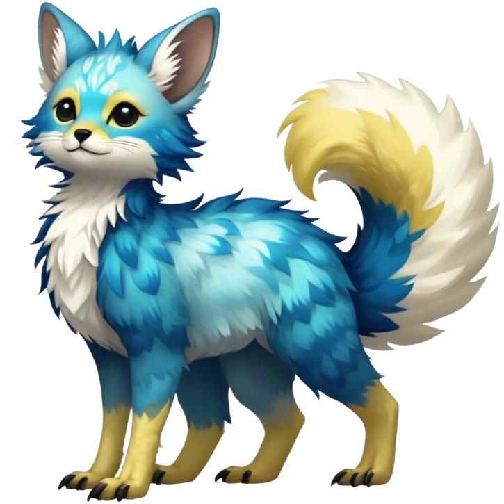 Epic Feral Rare Fantasy shiny cool fluffy Vernid-Trico-species-hybrid-animal by LiLaiRa, random markings, tufted tail, tufted ears, full body emoji