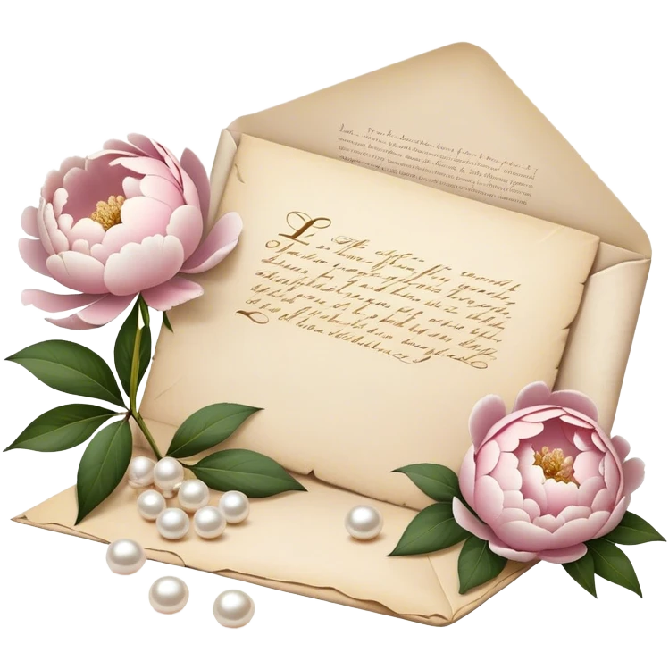 A charming arrangement of pearl peonies placed beside an old beige  love letter with an intricate Ivory wax seal. emoji