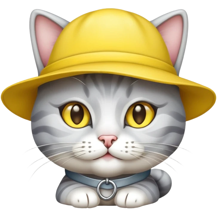 Silver shaded cat with yellow hat emoji