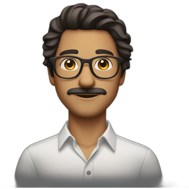 guy with curled mid long hair brune and glasses and small mustache emoji
