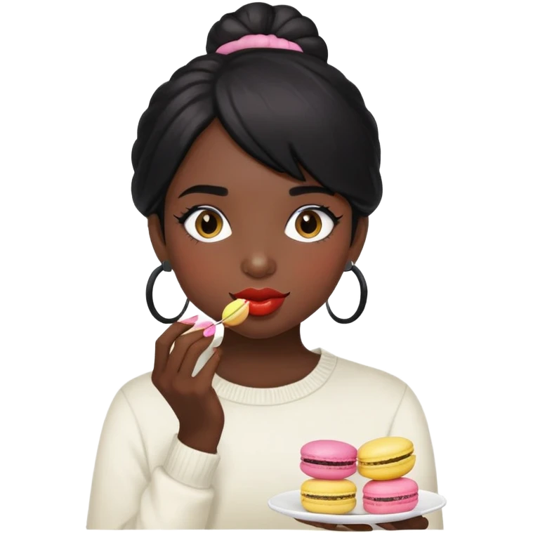 coolest black hair girl w bang eating the macarons emoji