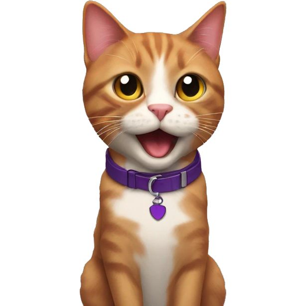 A red-haired cat in a purple collar got a little dirty in the black earth emoji