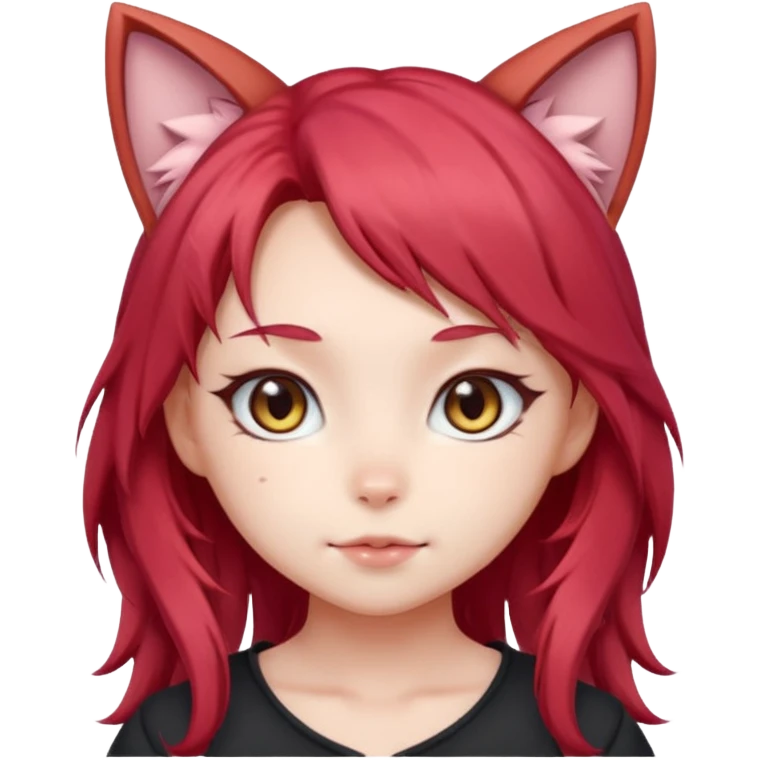 cute anime cat-girl with cat ears, red blowing hair emoji