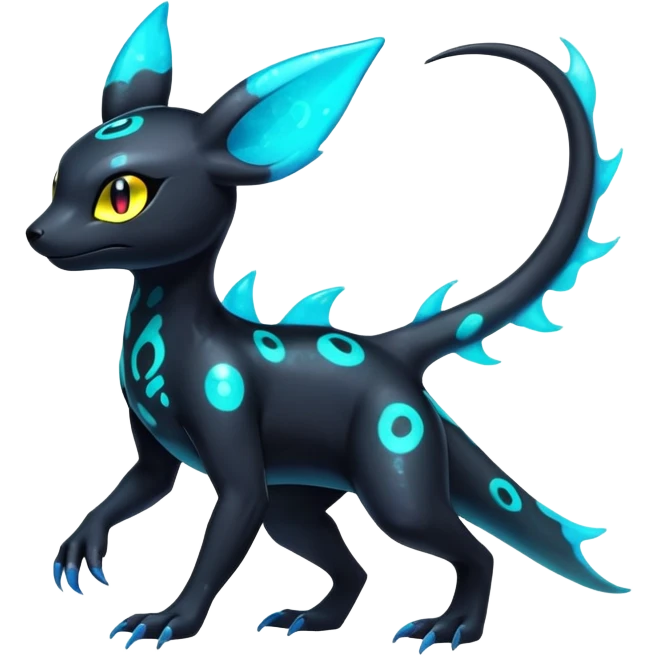 Colorful Neon Exotic Salandit-Aurorus-Umbreon-Fakémon-hybrid-creature with splash markings (full body)  emoji
