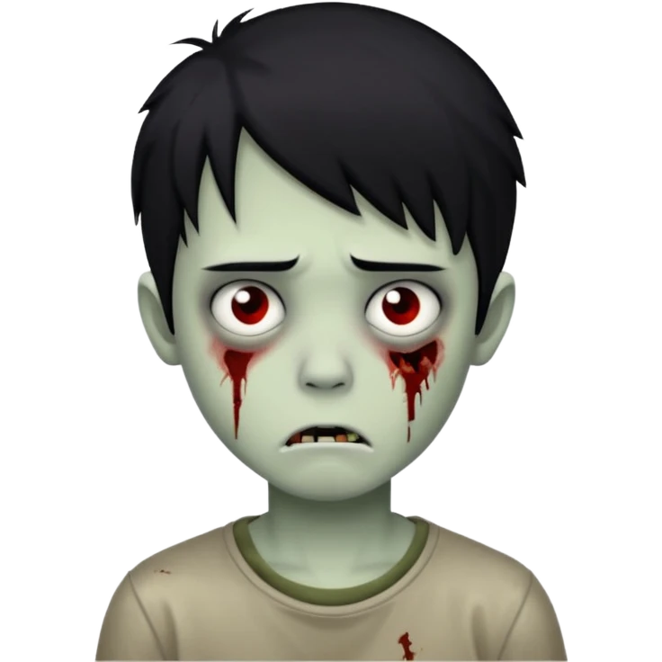 boy zombie with black hair, sad emo expression emoji