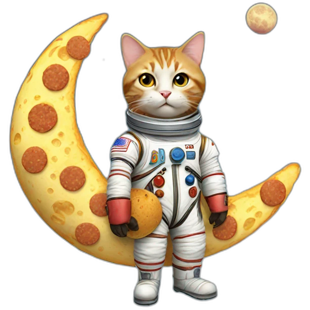 cat walking on moon with boots made of burgers emoji