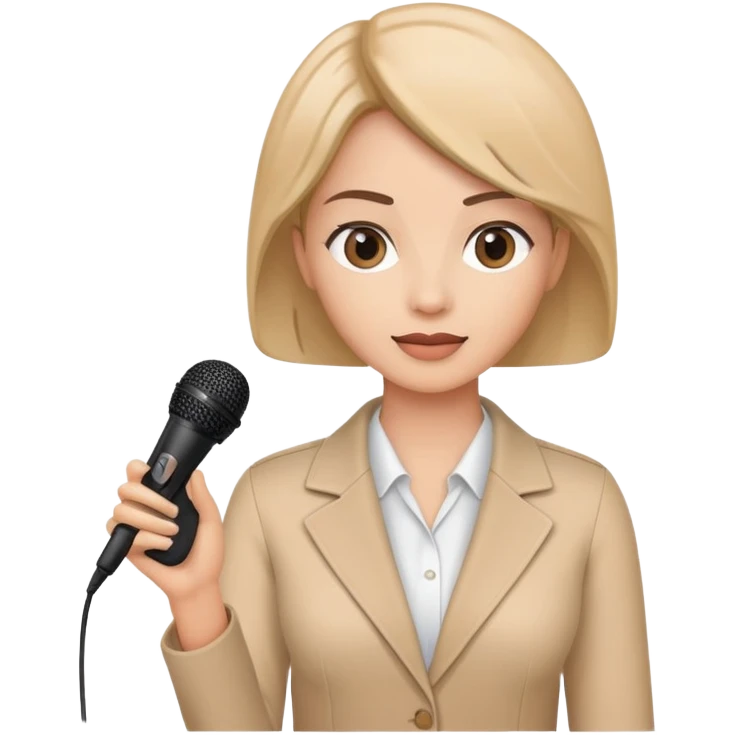 a women holding microphone, doing presentation with PPT in the background emoji
