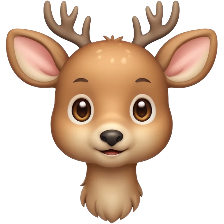 A cute beige deer emoji, small and simple, with big round eyes, a gentle smile, short antlers, soft beige fur with slightly lighter spots on its back, rounded cartoon-like proportions, minimal shading, vector-style, emoji